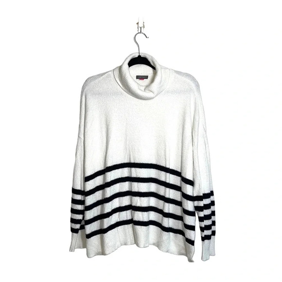 Vince Camuto White & Black Striped Chenille Turtleneck Sweater Xlarge Women’s - Picture 10 of 10